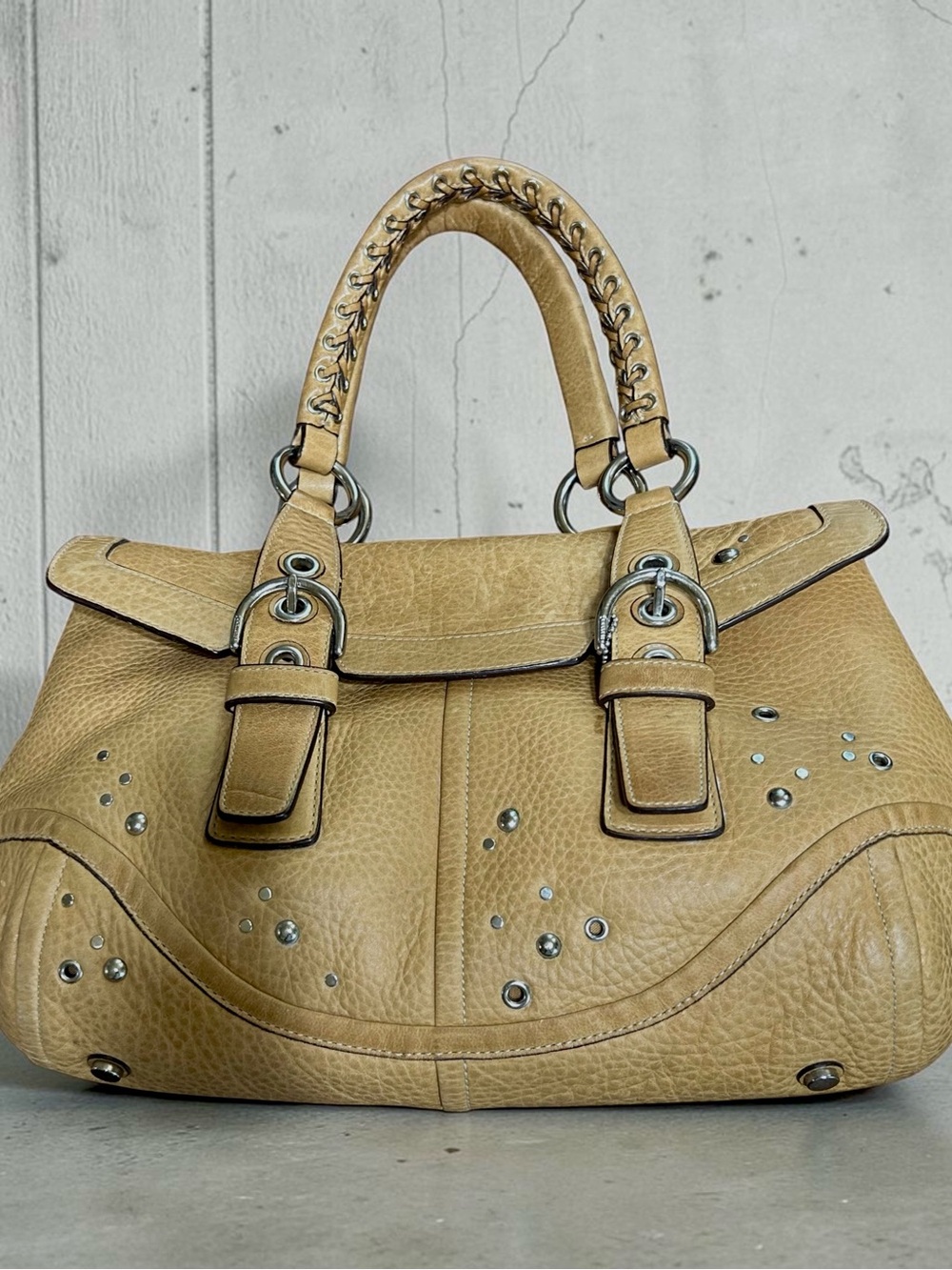 Coach F10933 Tan Leather Satchel with Studs & Hang Tag